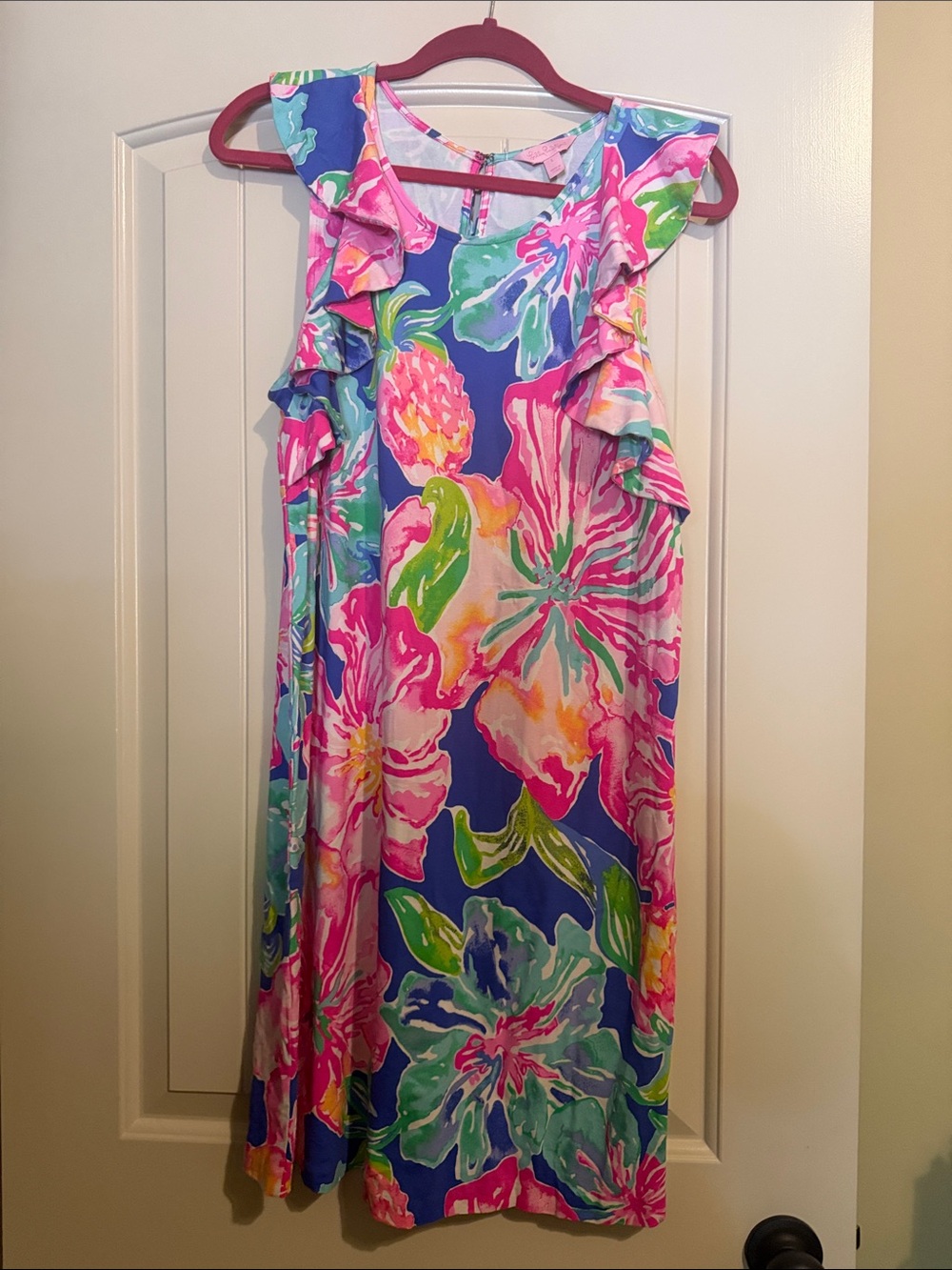 Lilly Pulitzer Pink & Blue Floral Ruffle Shift Dress
